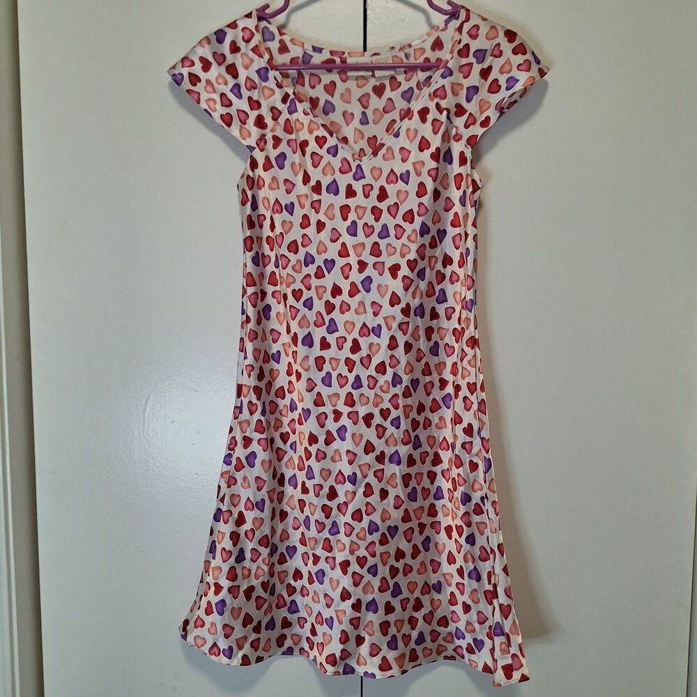 Gillian & O'malley Satin Hearts Nightgown Sz XS Purple Pink Red